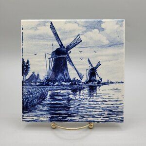 Delft Blue Handpainted Ceramic Tile Windmill Design Made In Holland